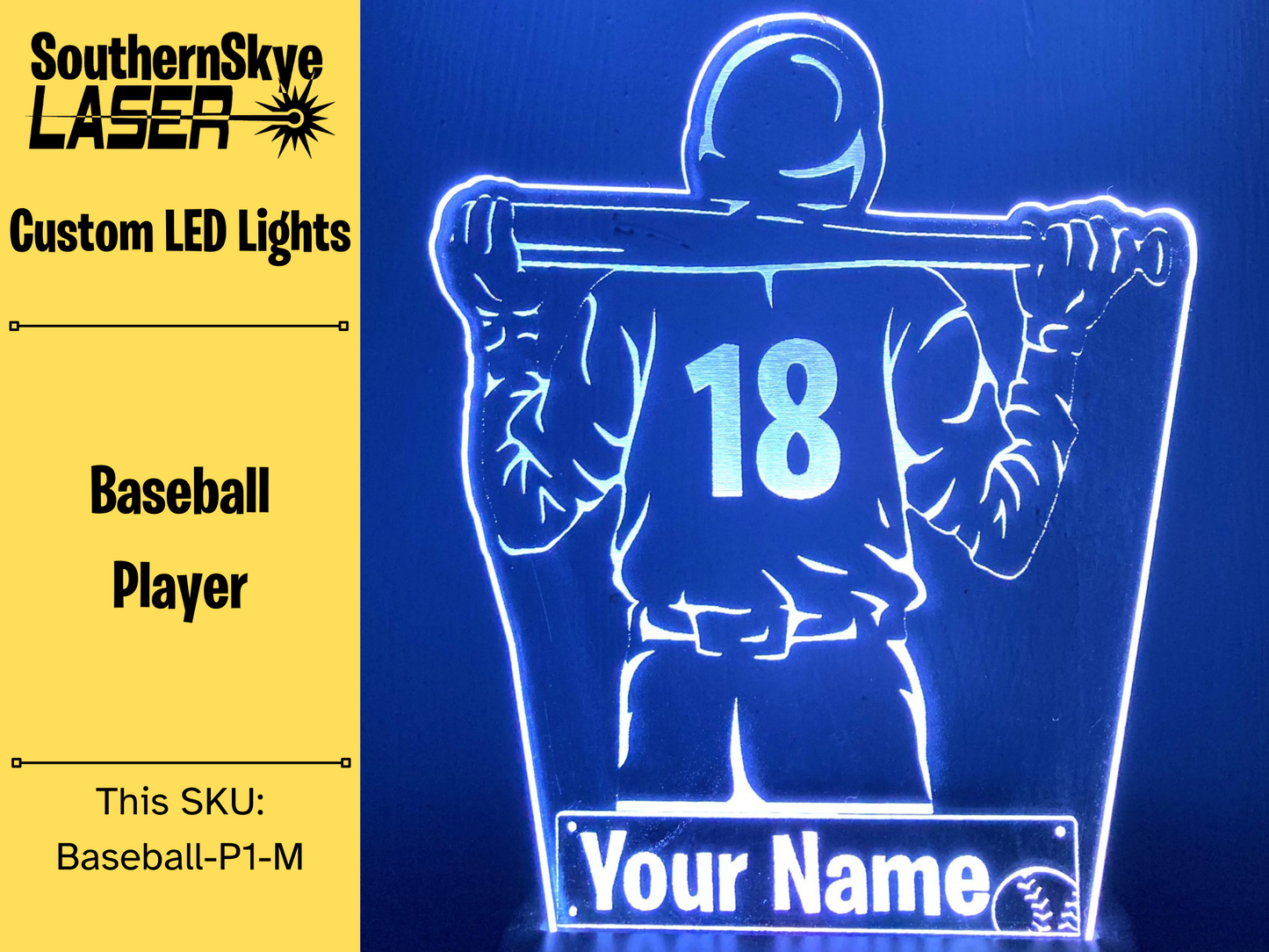 Baseball Player LED Light, Night Light, Desk Light Personalized Gift, Trophy, Award