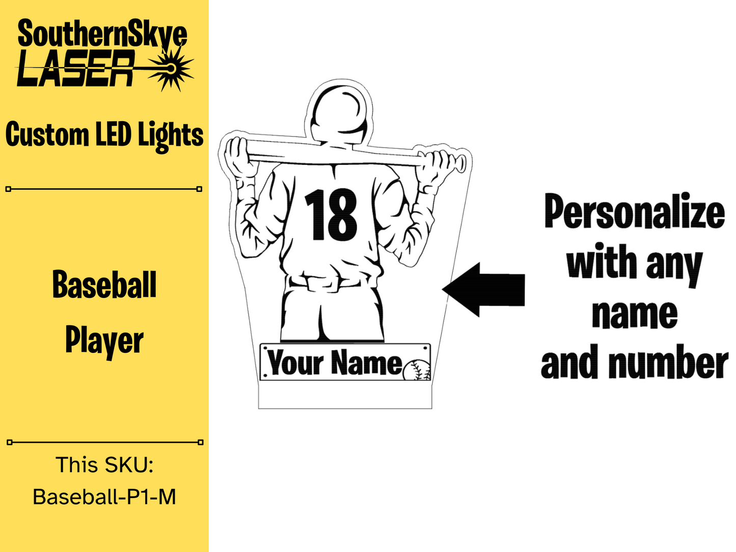 Baseball Player LED Light, Night Light, Desk Light Personalized Gift, Trophy, Award