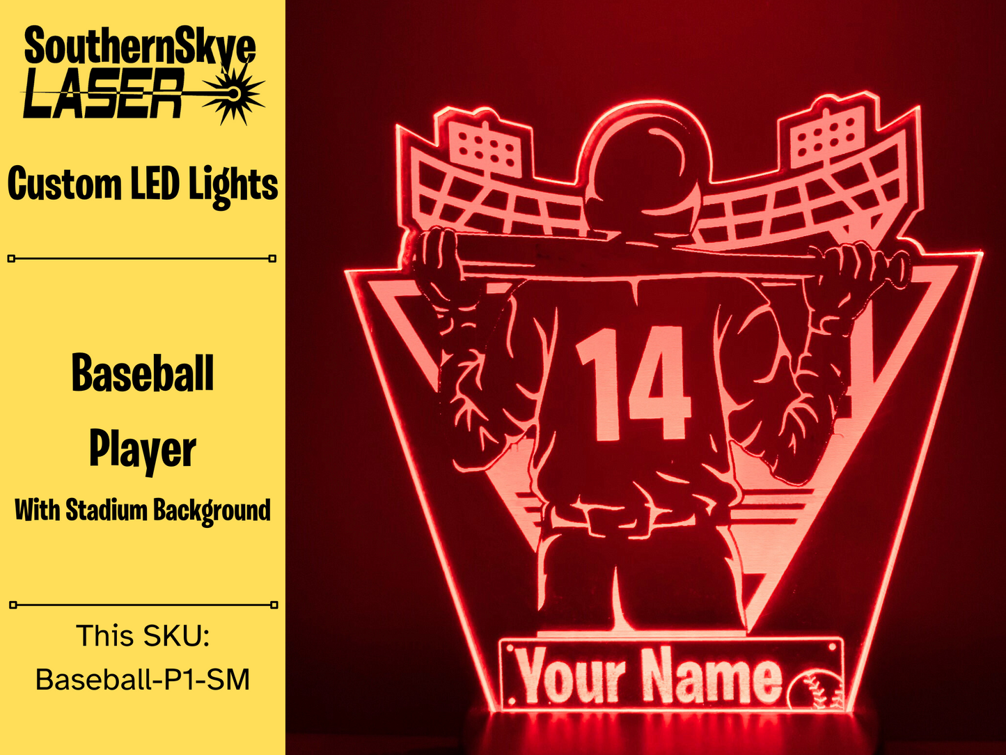 Baseball Player LED Light, Night Light, Desk Light Personalized Gift, Trophy, Award