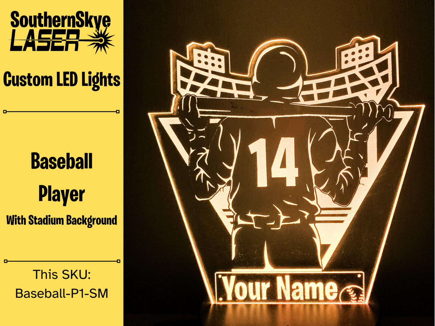 Baseball Player LED Light, Night Light, Desk Light Personalized Gift, Trophy, Award