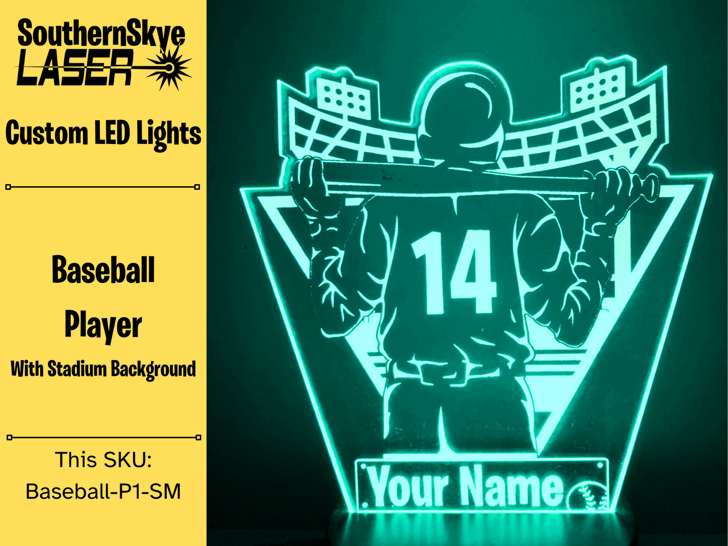 Baseball Player LED Light, Night Light, Desk Light Personalized Gift, Trophy, Award