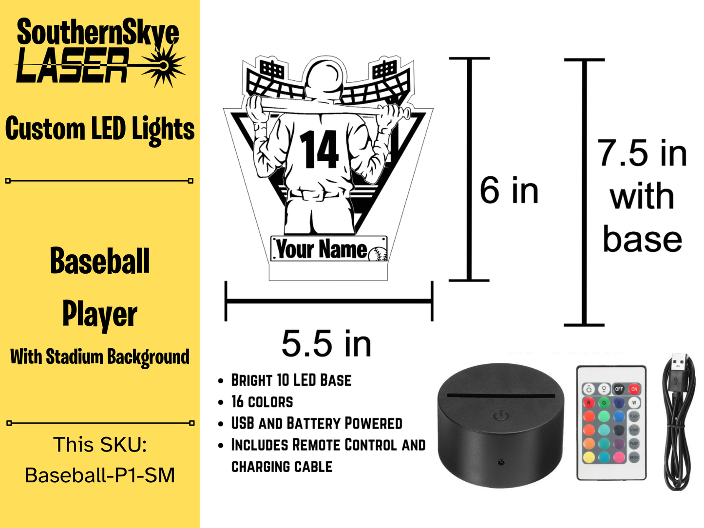 Baseball Player LED Light, Night Light, Desk Light Personalized Gift, Trophy, Award