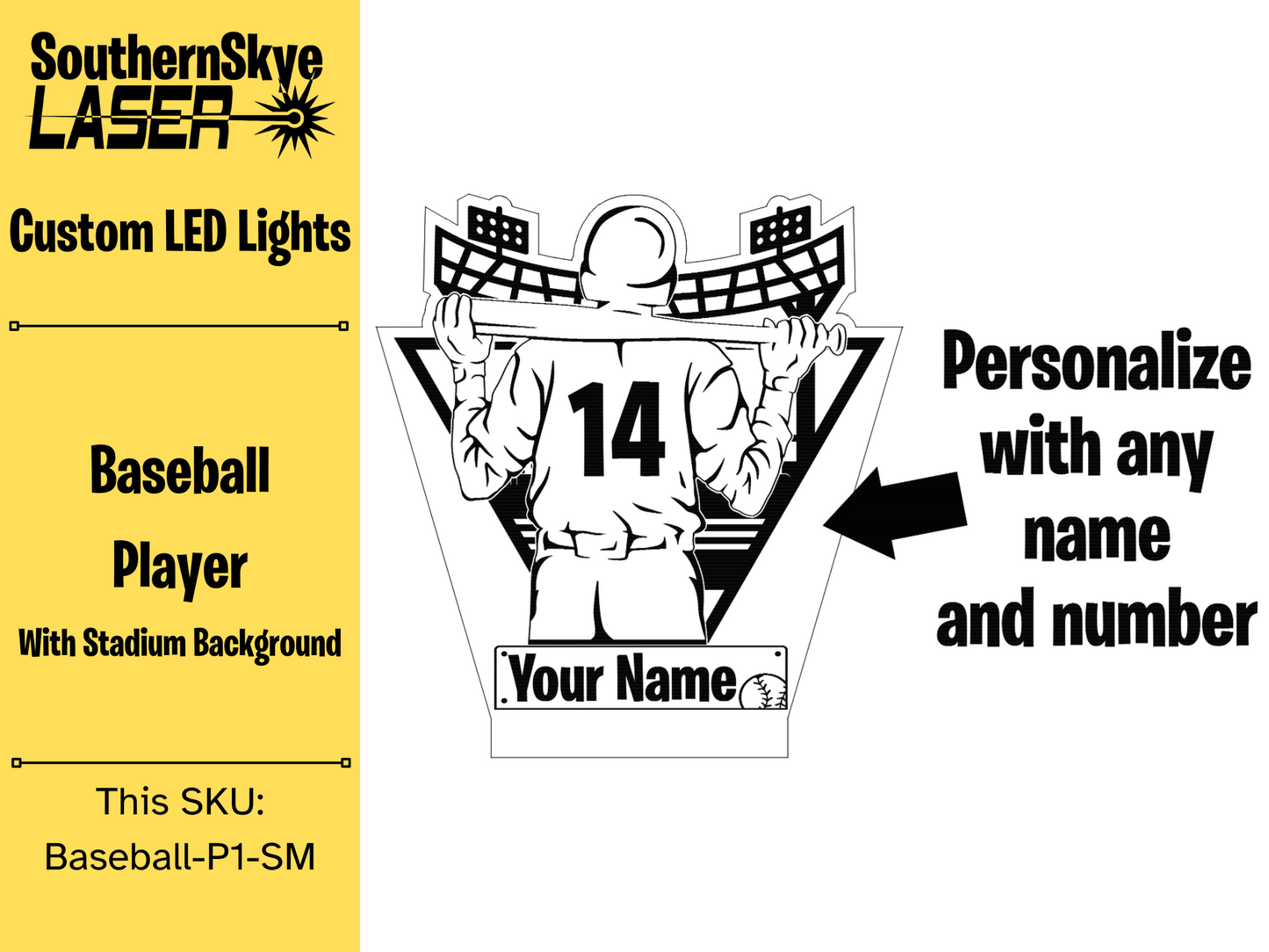 Baseball Player LED Light, Night Light, Desk Light Personalized Gift, Trophy, Award
