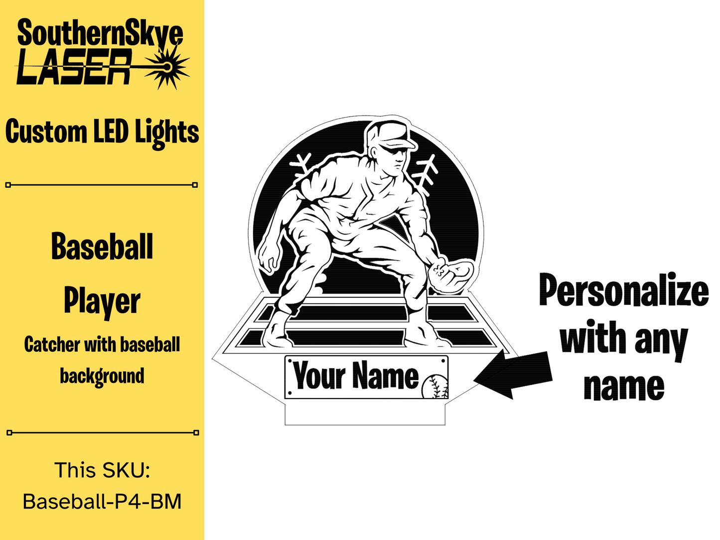Baseball Player Catcher LED Light, Night Light, Desk Light Personalized Gift, Trophy, Award