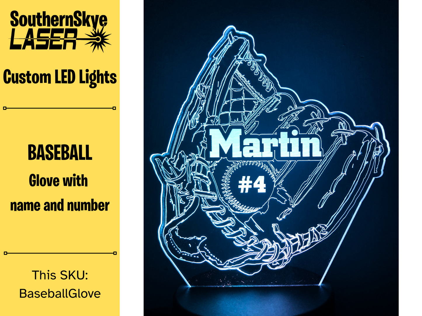 Baseball Glove LED Light, Night Light, Desk Light Personalized Gift, Trophy, Award
