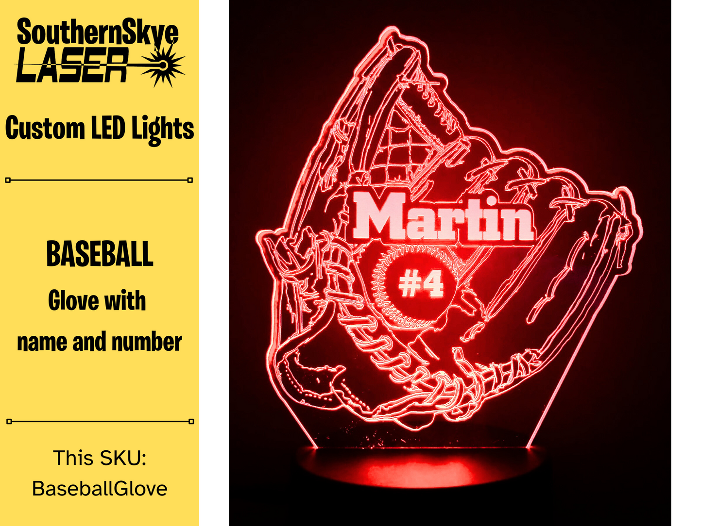 Baseball Glove LED Light, Night Light, Desk Light Personalized Gift, Trophy, Award