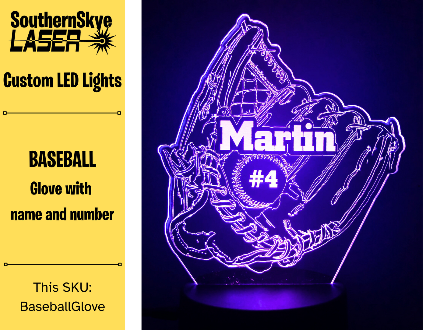 Baseball Glove LED Light, Night Light, Desk Light Personalized Gift, Trophy, Award