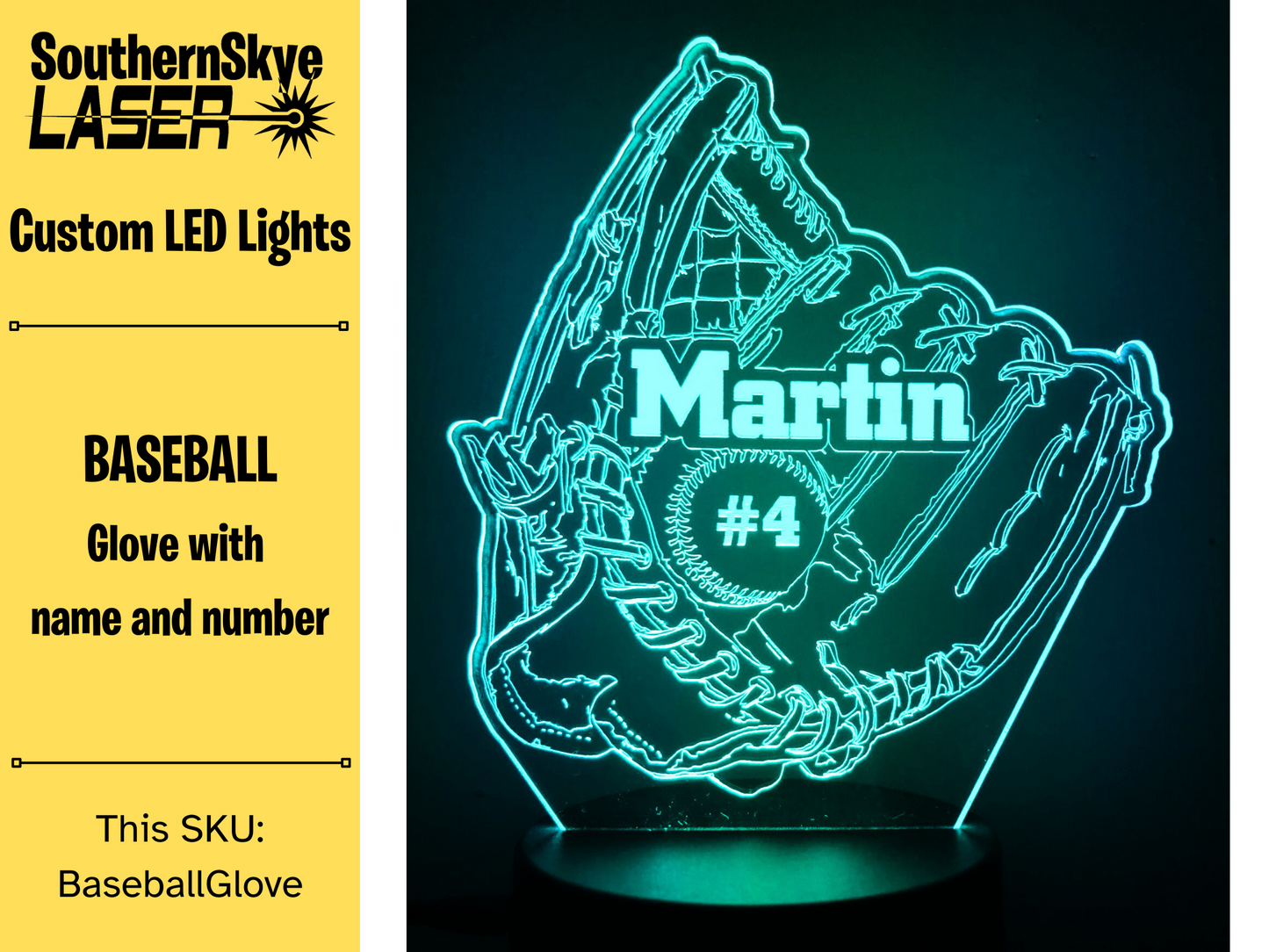 Baseball Glove LED Light, Night Light, Desk Light Personalized Gift, Trophy, Award