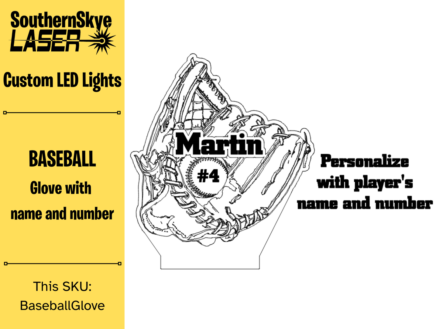 Baseball Glove LED Light, Night Light, Desk Light Personalized Gift, Trophy, Award