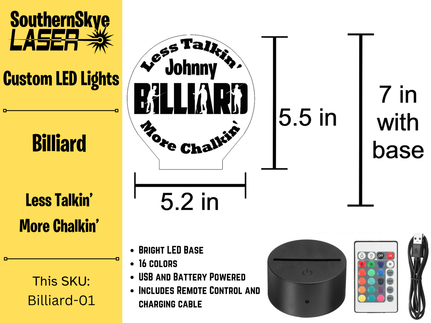 Billiard LED Light Les Talkin' More Chalkin', Night Light, Desk Light Personalized Gift, Trophy, Award