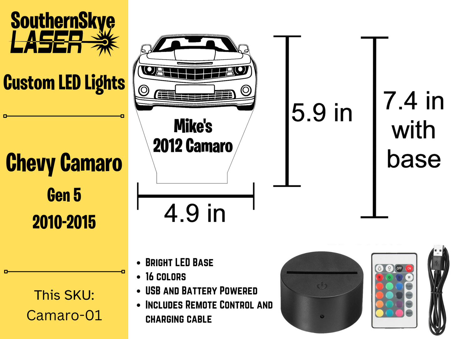 Chevy Camaro LED Light, Night Light, Desk Light, Personalized Gift, Car Show Trophy