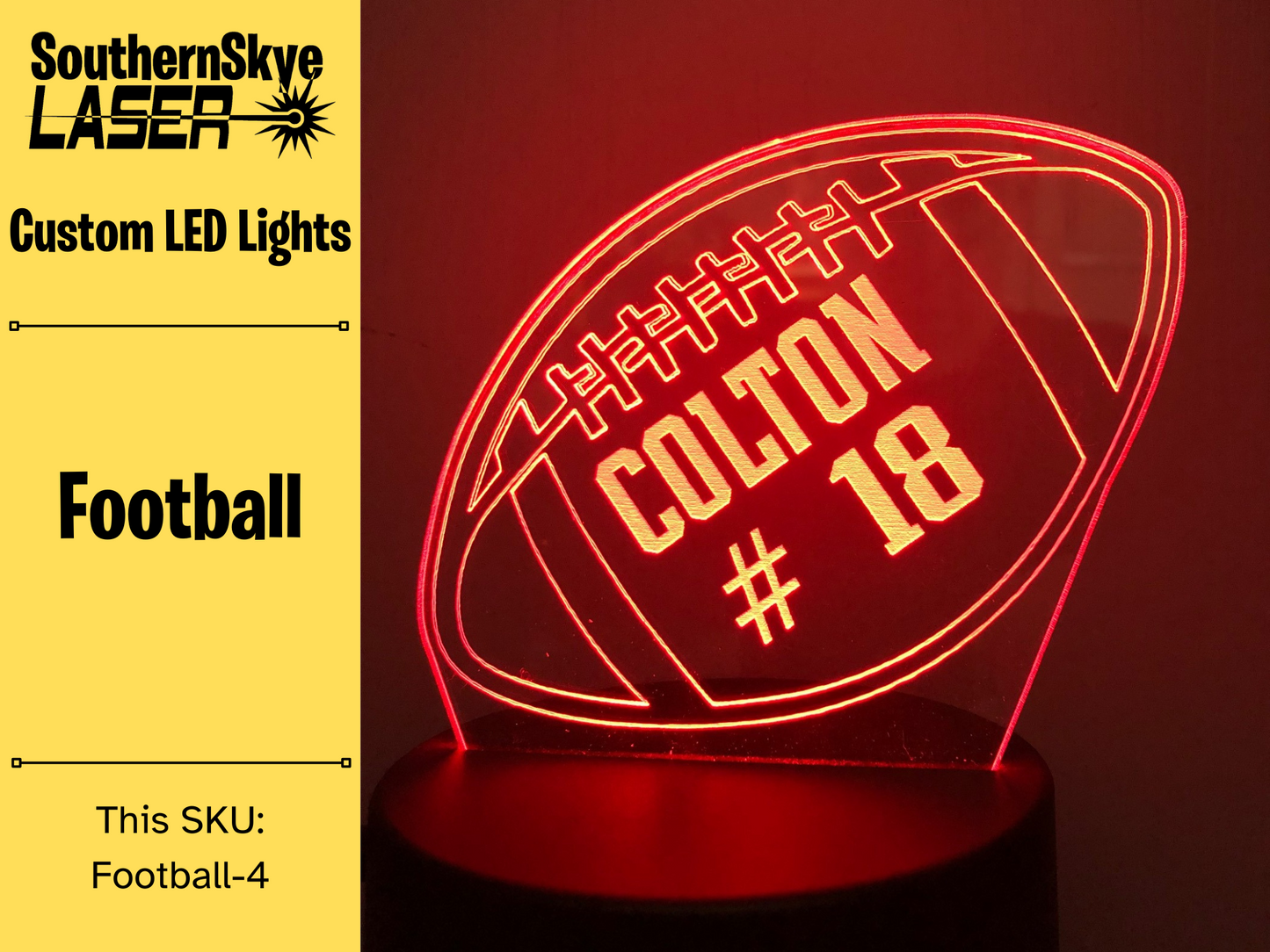 Football LED Light, Night Light, Personalized Gift, Trophy, Award