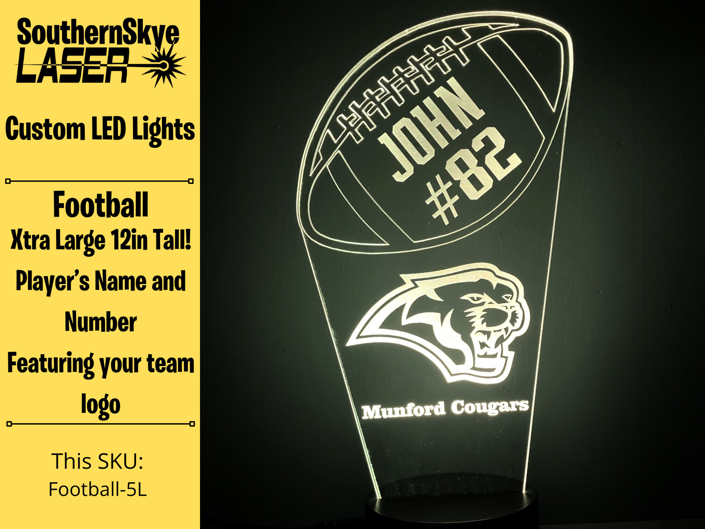 Football LED Light, Night Light, Desk Light Personalized Gift, Trophy, Award - XL 12 in tall