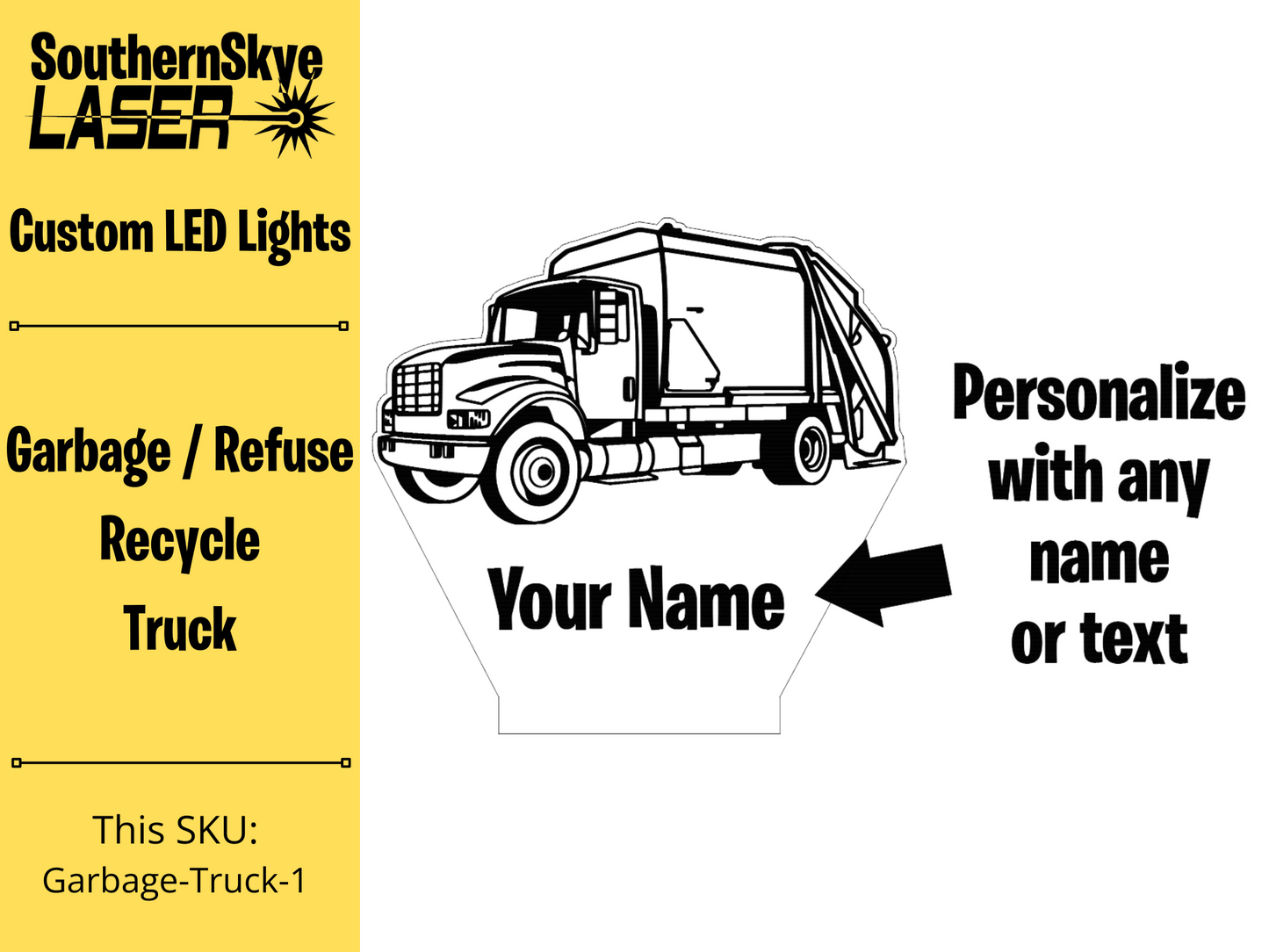 Garbage Refuse Recycling Truck LED Light, Night Light, Desk Light, Personalized Gift