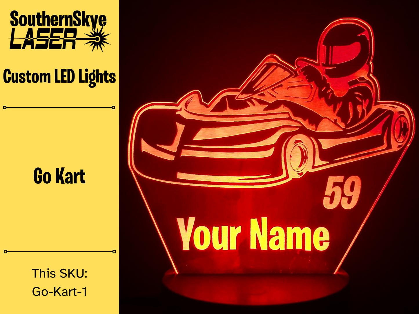 Go Kart, Racing LED Light, Night light, Desk Light, Personalized Gift, Trophy, Award