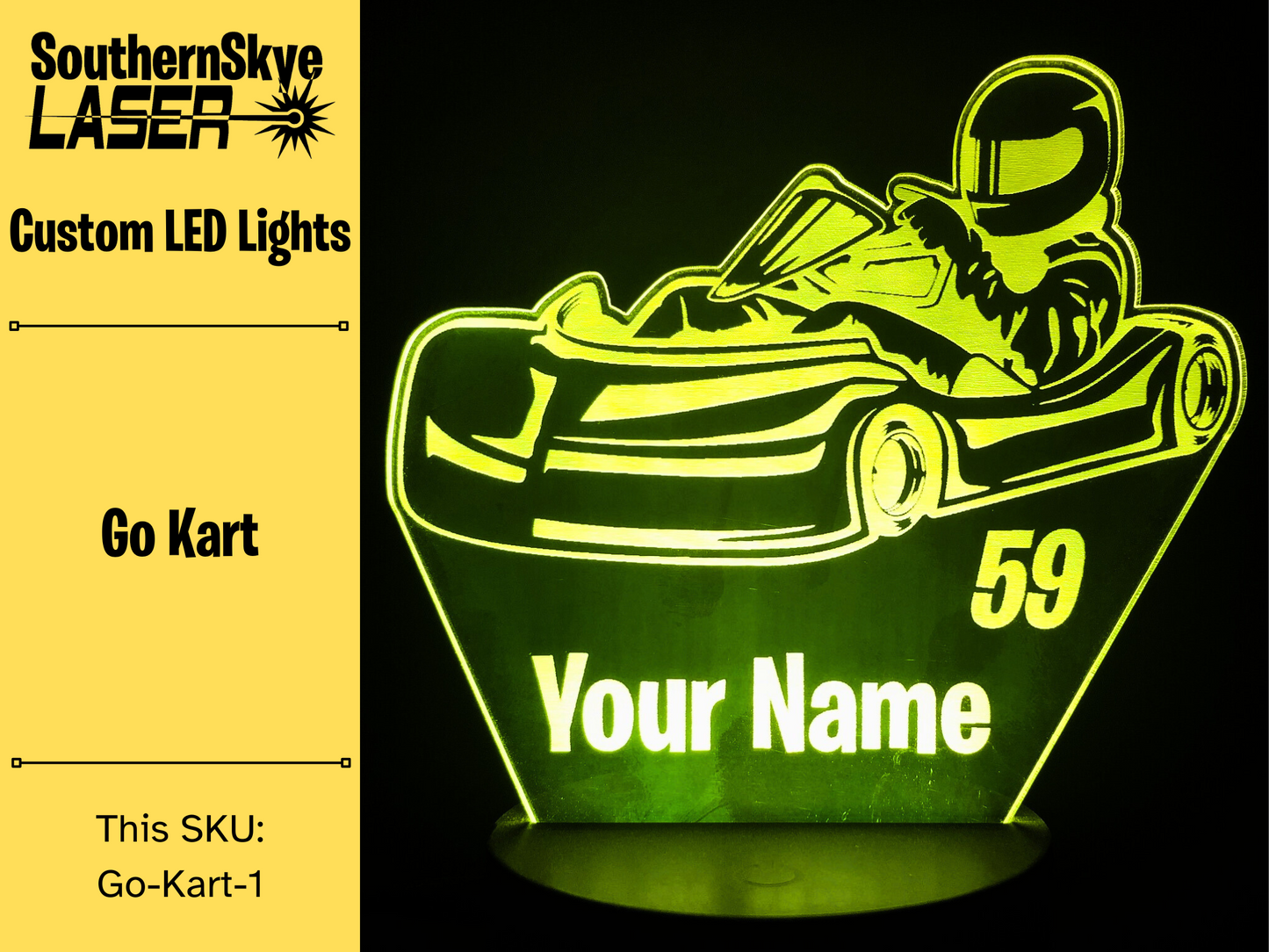 Go Kart, Racing LED Light, Night light, Desk Light, Personalized Gift, Trophy, Award