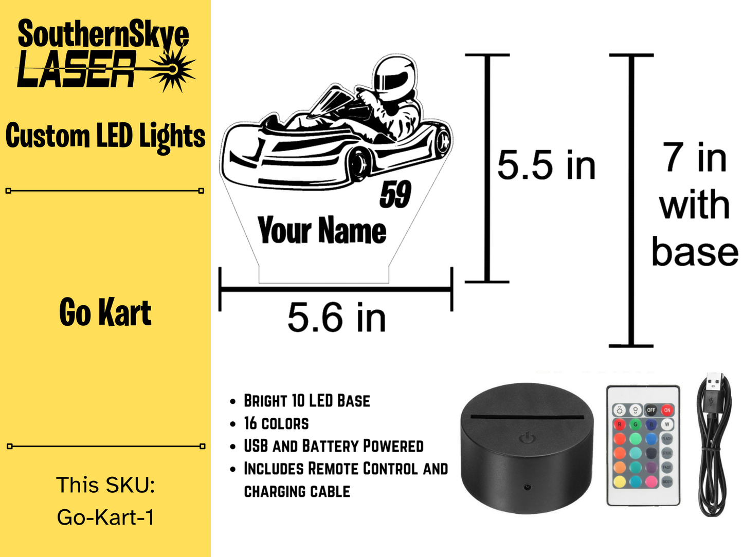 Go Kart, Racing LED Light, Night light, Desk Light, Personalized Gift, Trophy, Award