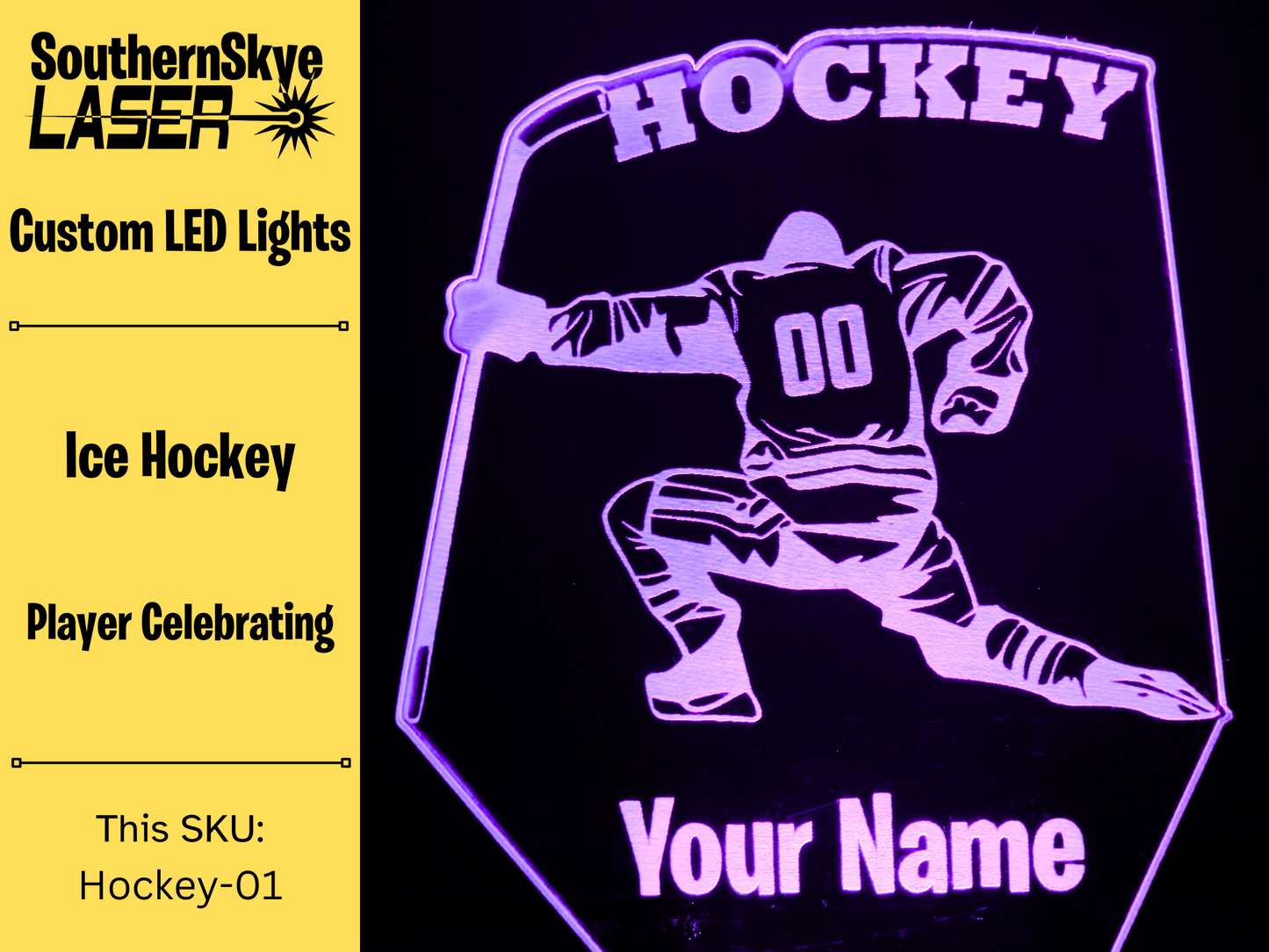 Ice Hockey LED Light Featuring Player Celebrating, Night Light, Desk Light Personalized Gift, Trophy, Award