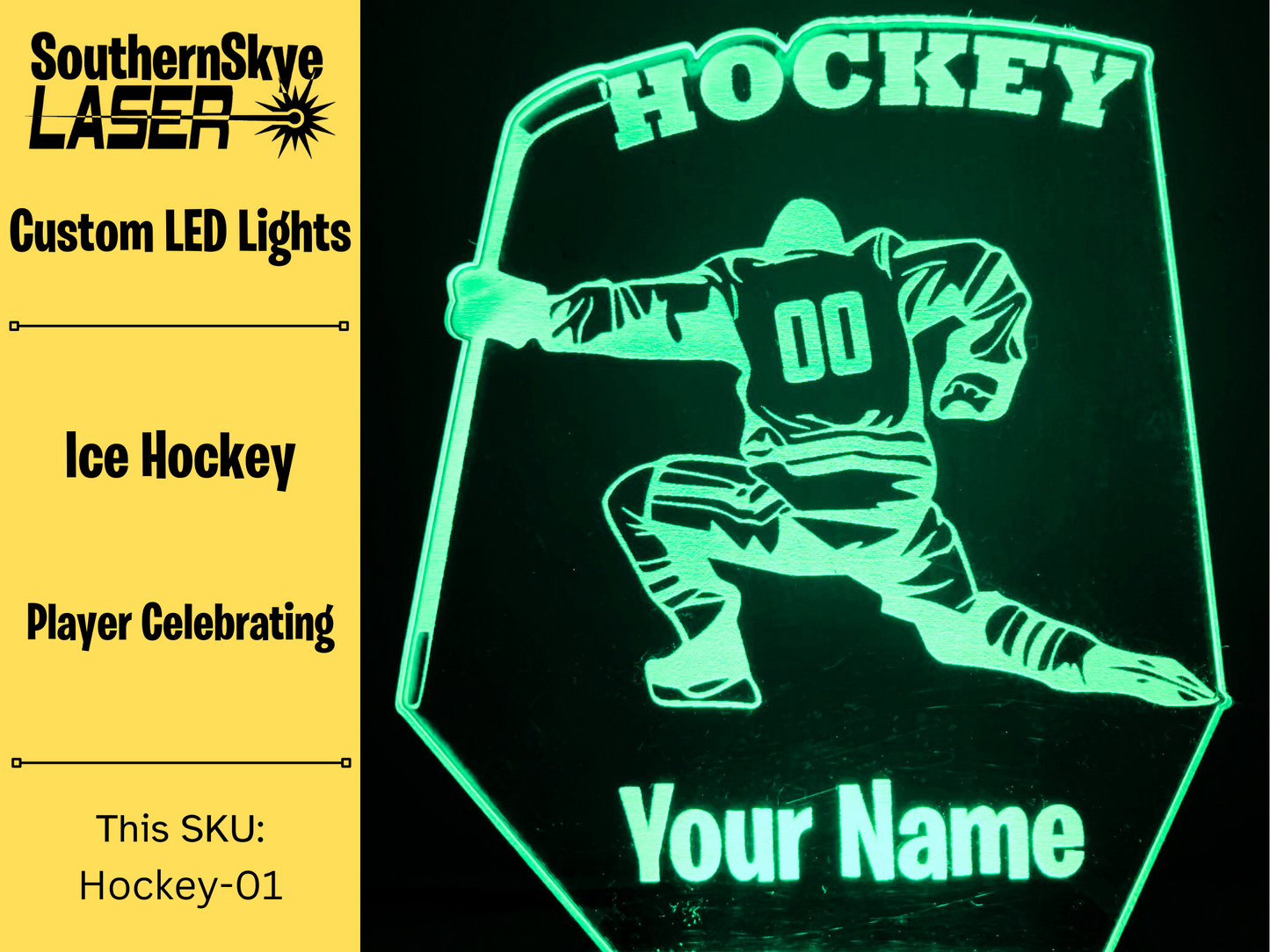 Ice Hockey LED Light Featuring Player Celebrating, Night Light, Desk Light Personalized Gift, Trophy, Award