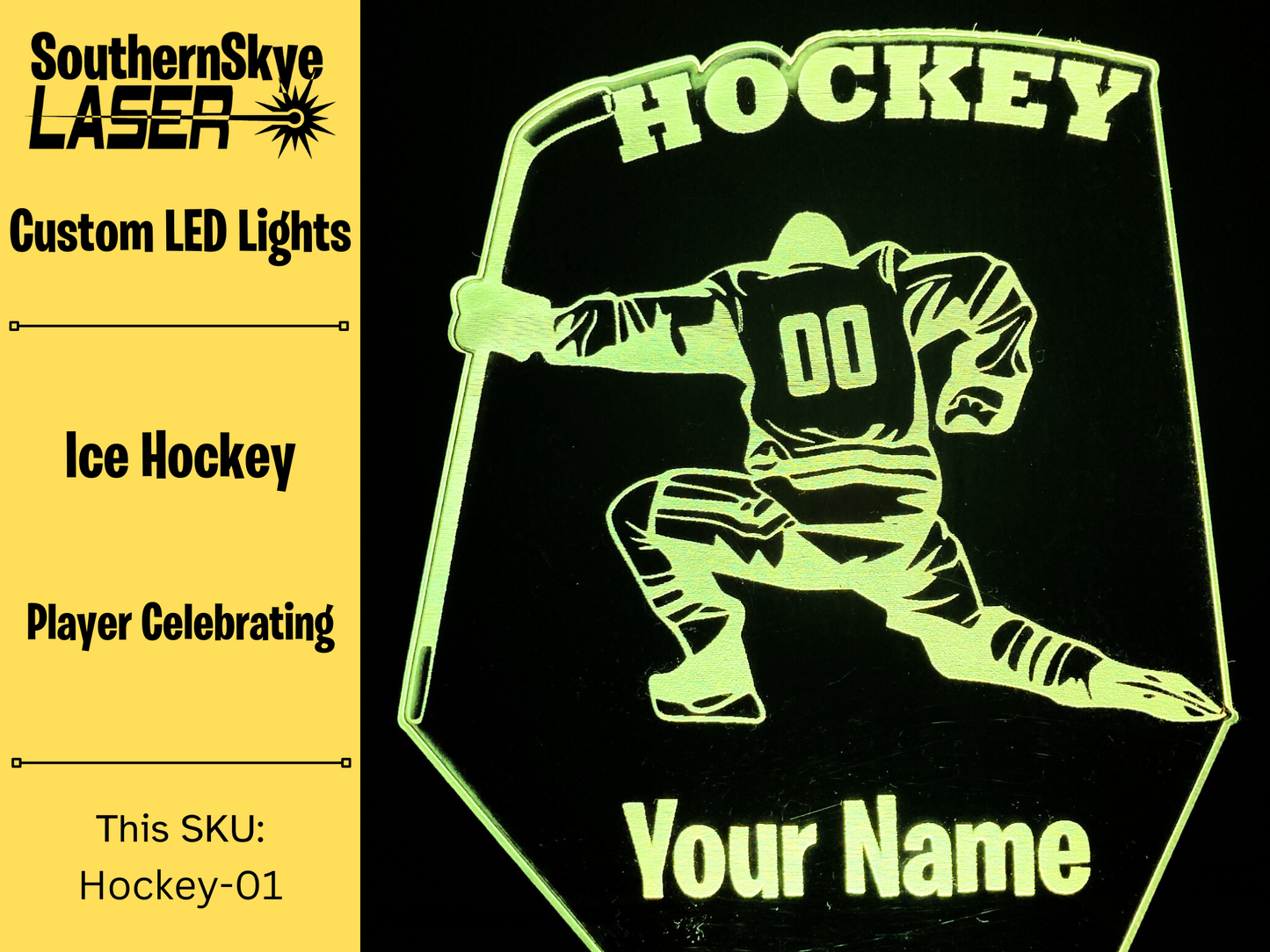 Ice Hockey LED Light Featuring Player Celebrating, Night Light, Desk Light Personalized Gift, Trophy, Award
