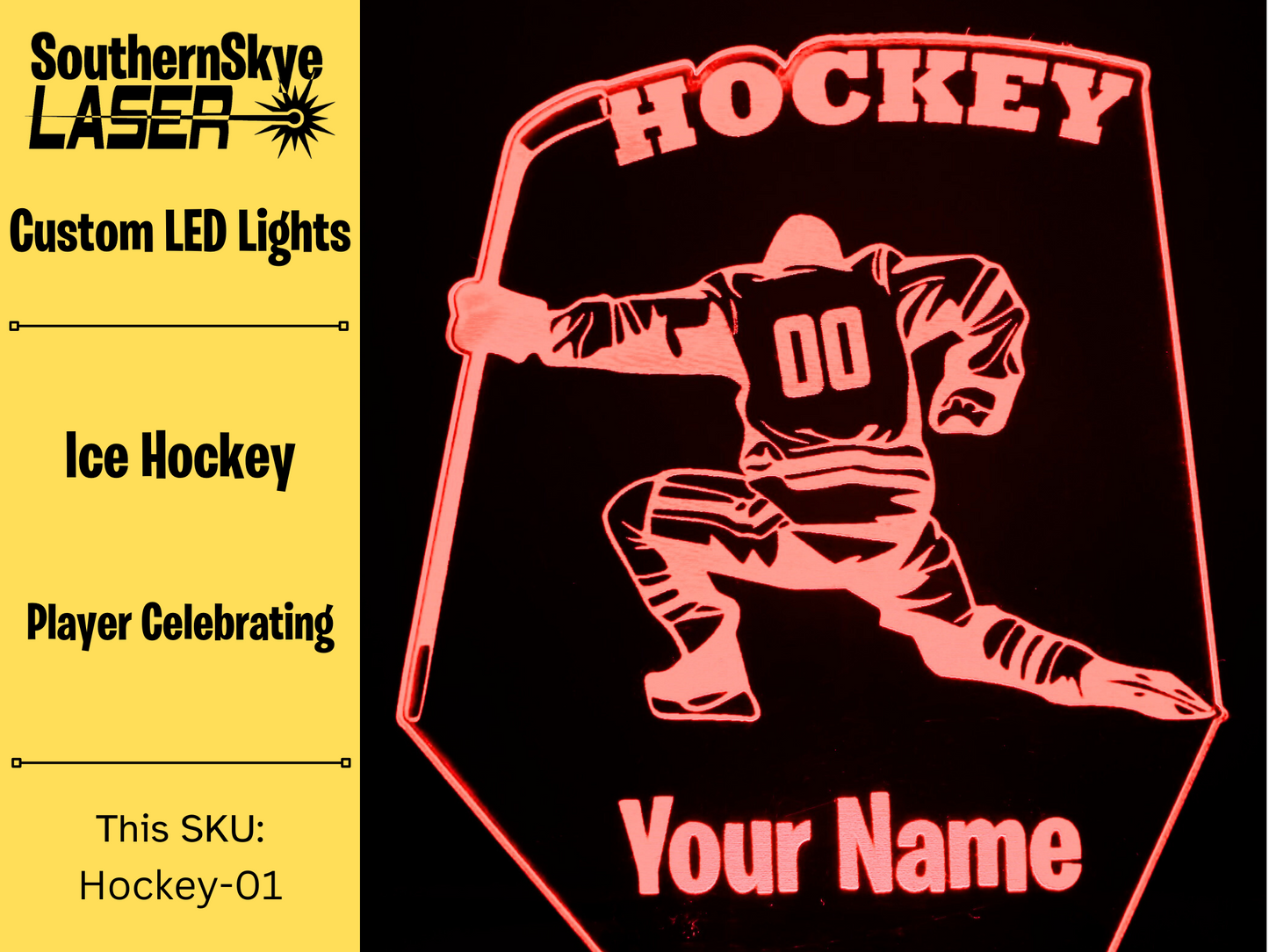 Ice Hockey LED Light Featuring Player Celebrating, Night Light, Desk Light Personalized Gift, Trophy, Award