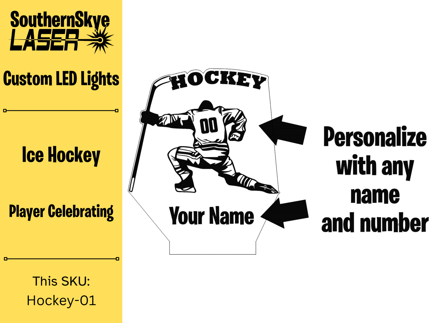 Ice Hockey LED Light Featuring Player Celebrating, Night Light, Desk Light Personalized Gift, Trophy, Award