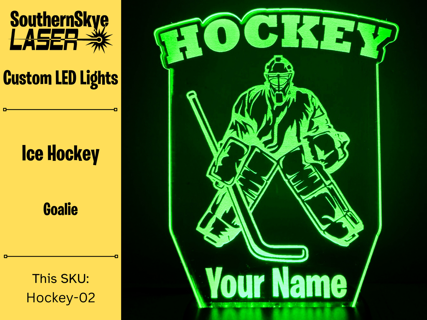 Ice Hockey LED Light Featuring Goalie, Night Light, Desk Light Personalized Gift, Trophy, Award