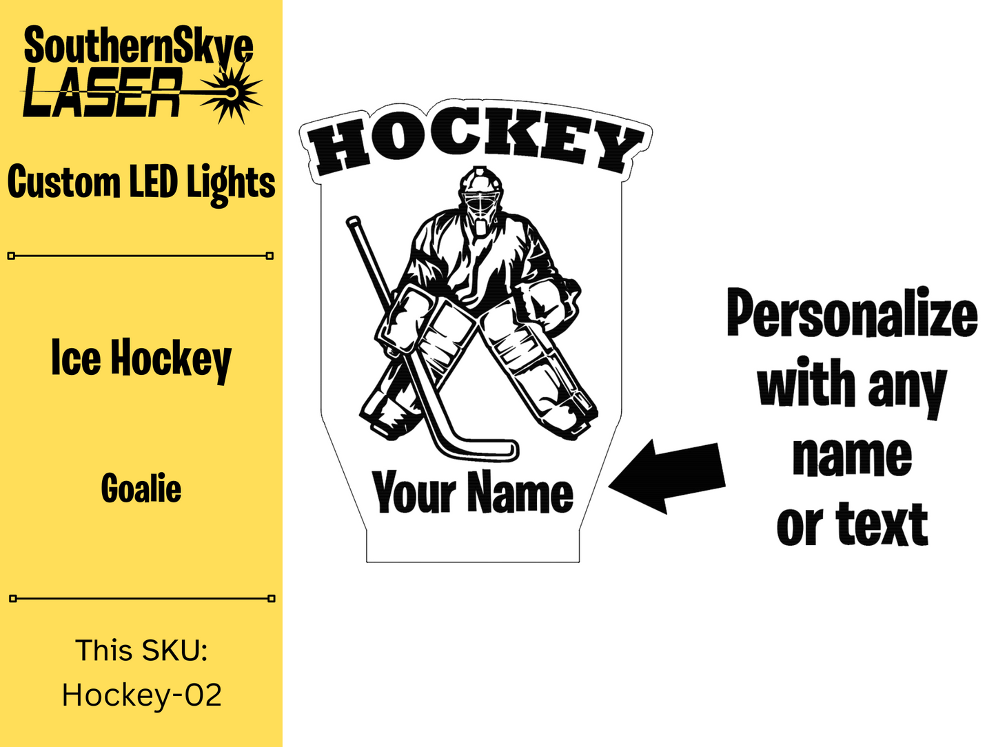 Ice Hockey LED Light Featuring Goalie, Night Light, Desk Light Personalized Gift, Trophy, Award
