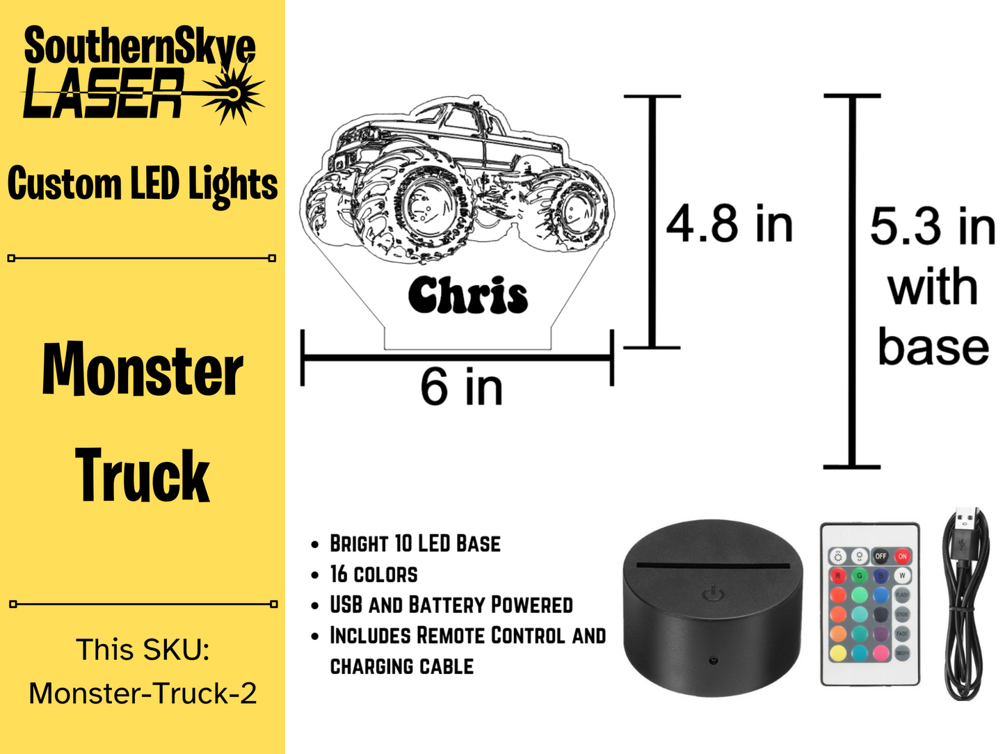 Monster Truck LED Light, Night light, Personalized Gift