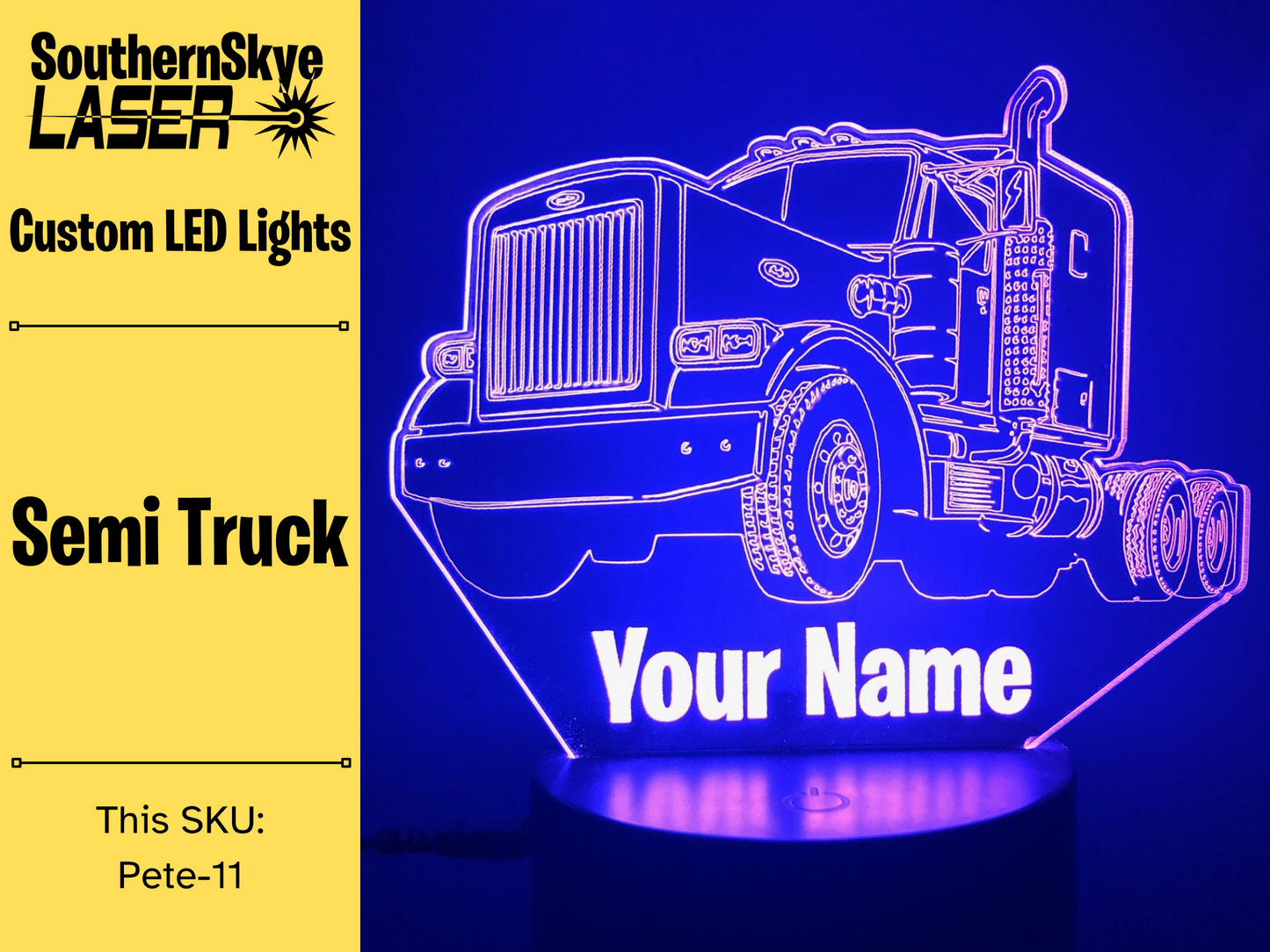 Peterbilt Semi-Truck LED Light, Night Light, Personalized Gift