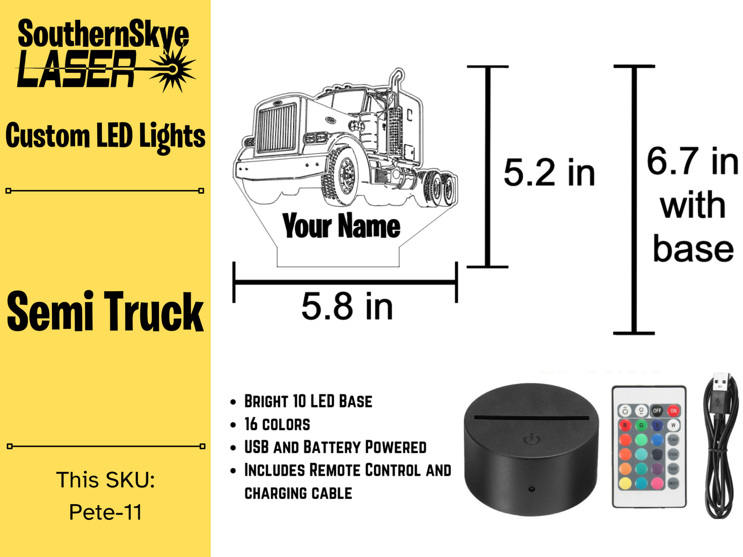 Peterbilt Semi-Truck LED Light, Night Light, Personalized Gift