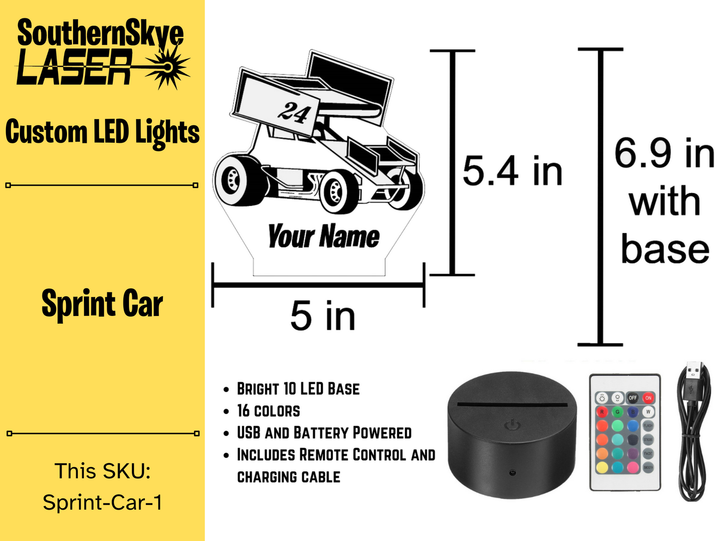 Sprint Car, Racing LED Light, Night light, Desk Light, Personalized Gift, Trophy, Award