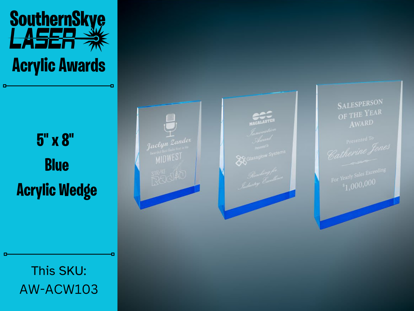 5" x 8" Blue Acrylic Wedge Trophy, Award