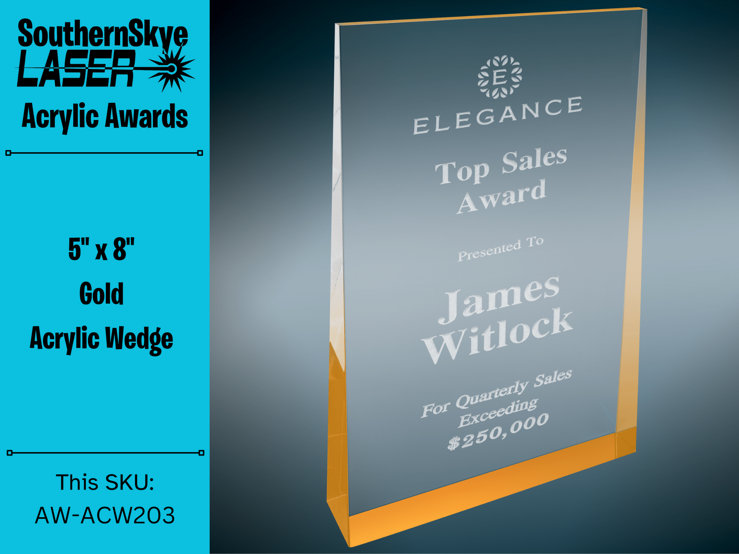 5" x 8" Gold Acrylic Wedge Trophy, Award