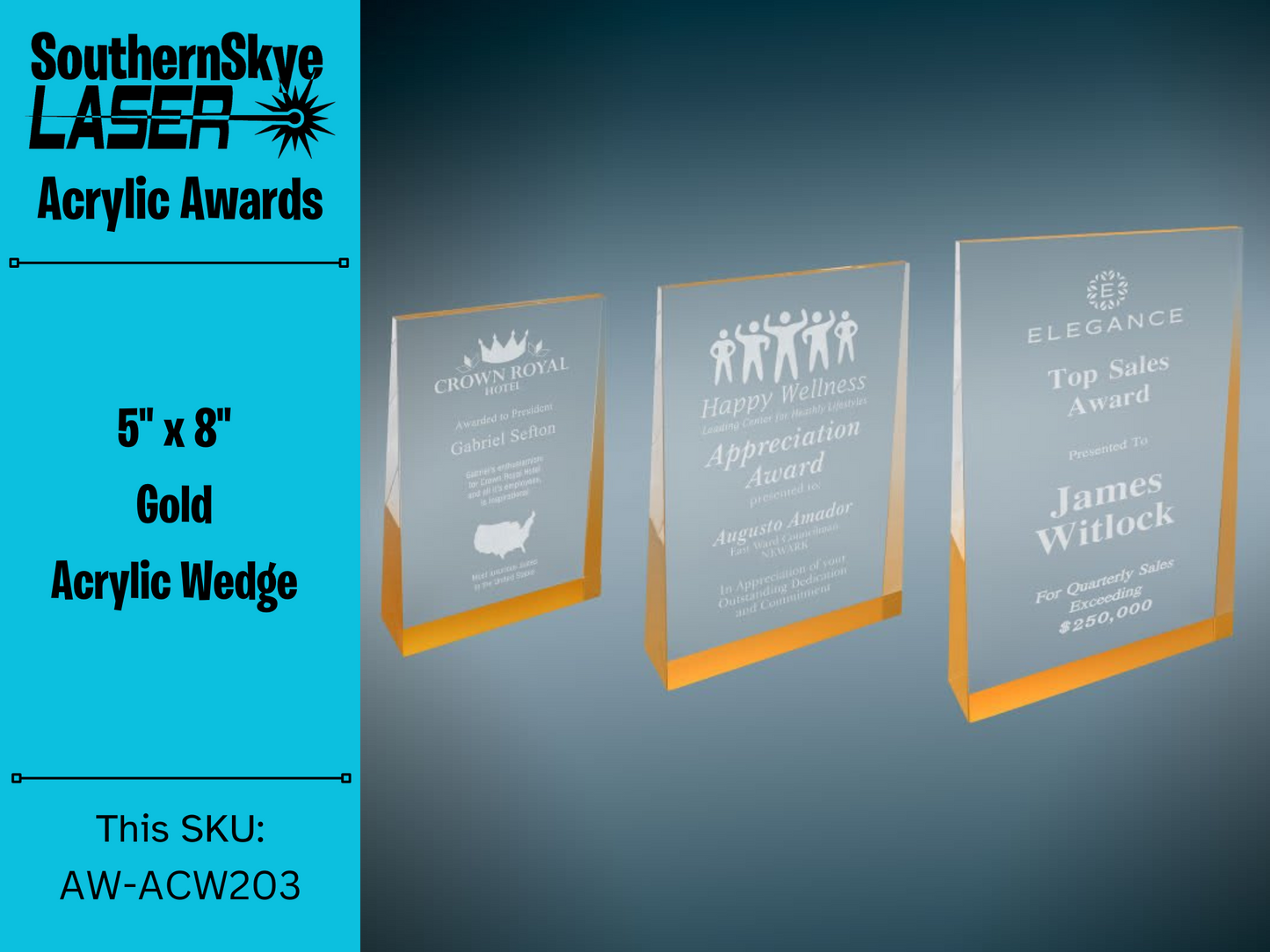 5" x 8" Gold Acrylic Wedge Trophy, Award