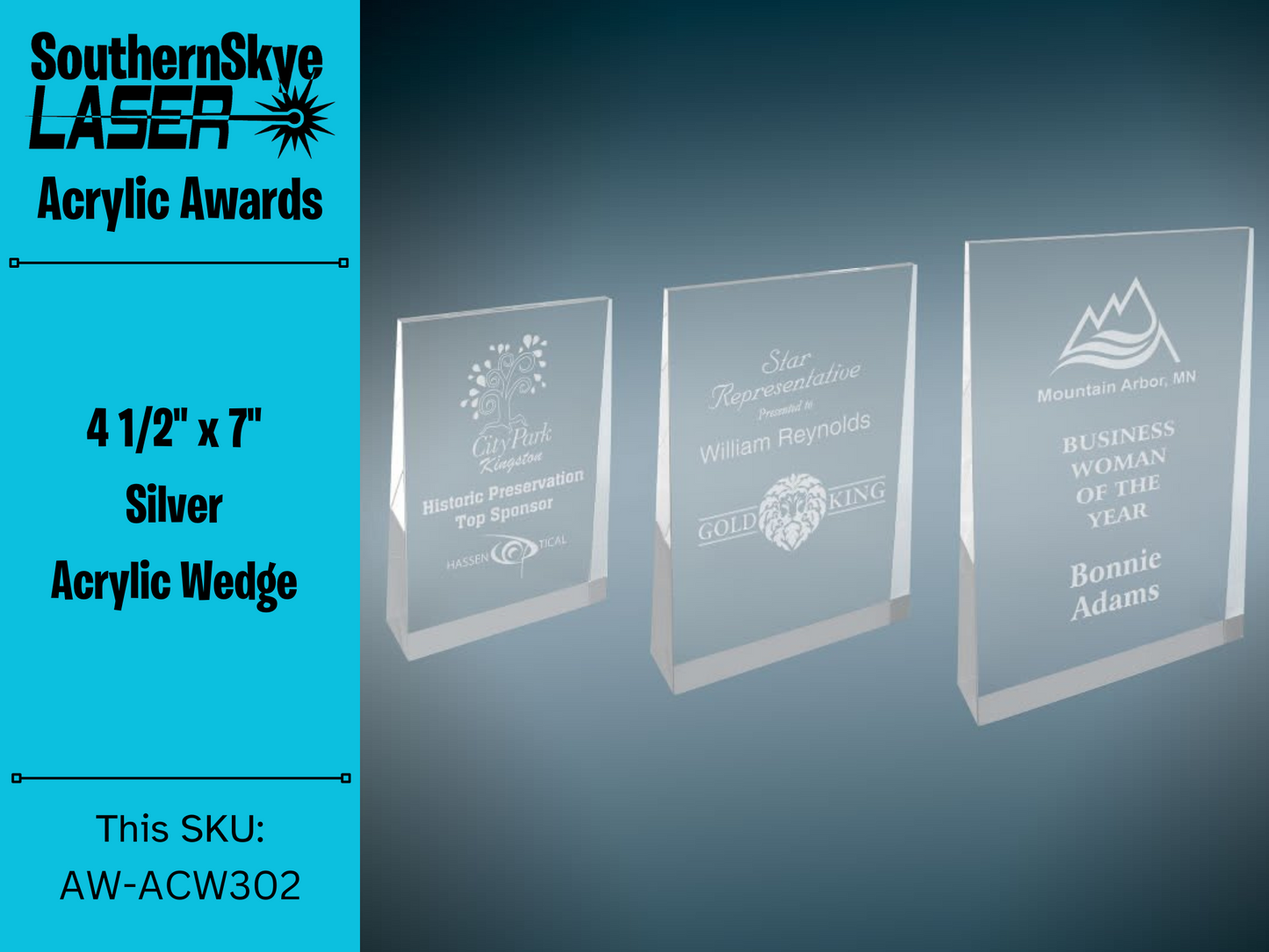 4 1/2" x 7" Silver Acrylic Wedge Trophy, Award