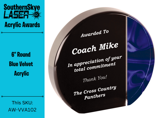6" Round Blue Velvet Acrylic Self Standing Award