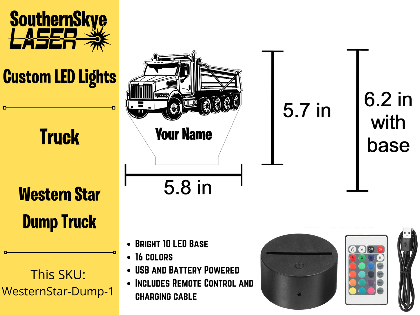 Dump Truck LED Light, Night Light, Desk Light, Personalized Gift, Truck Driver Gift
