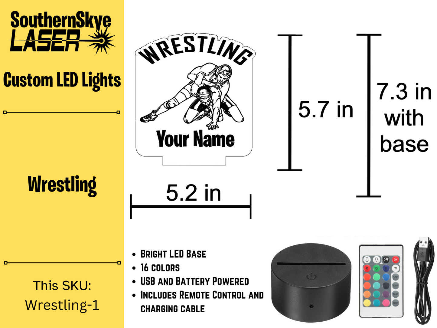Wrestling LED Light, Night Light, Personalized Gift, Trophy, Award