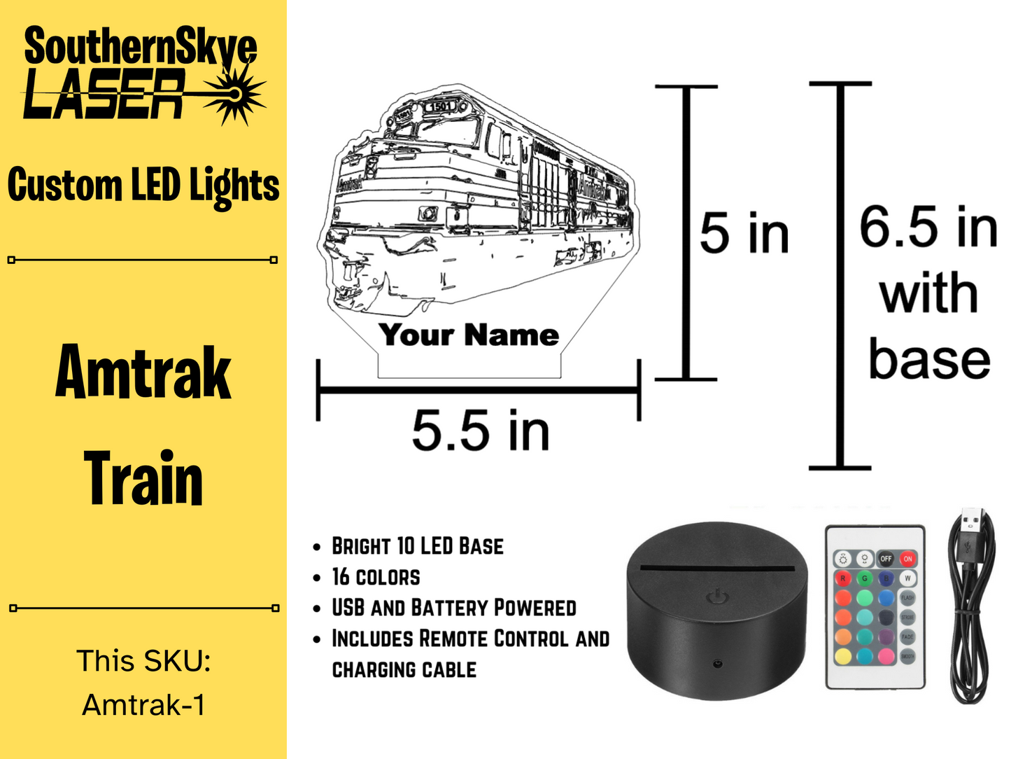 Amtrak Train LED Light, Night light, Personalized Gift