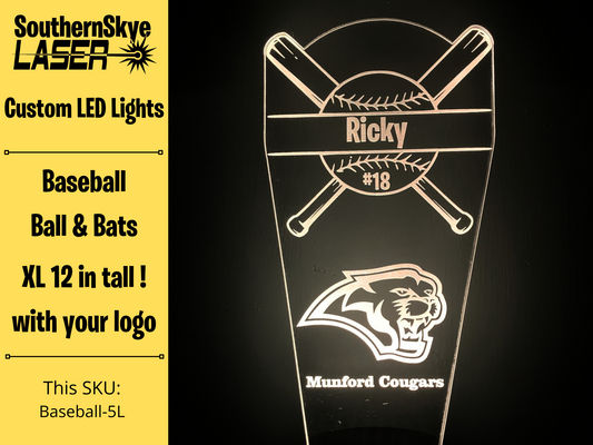 Baseball or Softball LED Light, Night Light, Desk Light Personalized Gift, Trophy, Award - XL 12 in tall