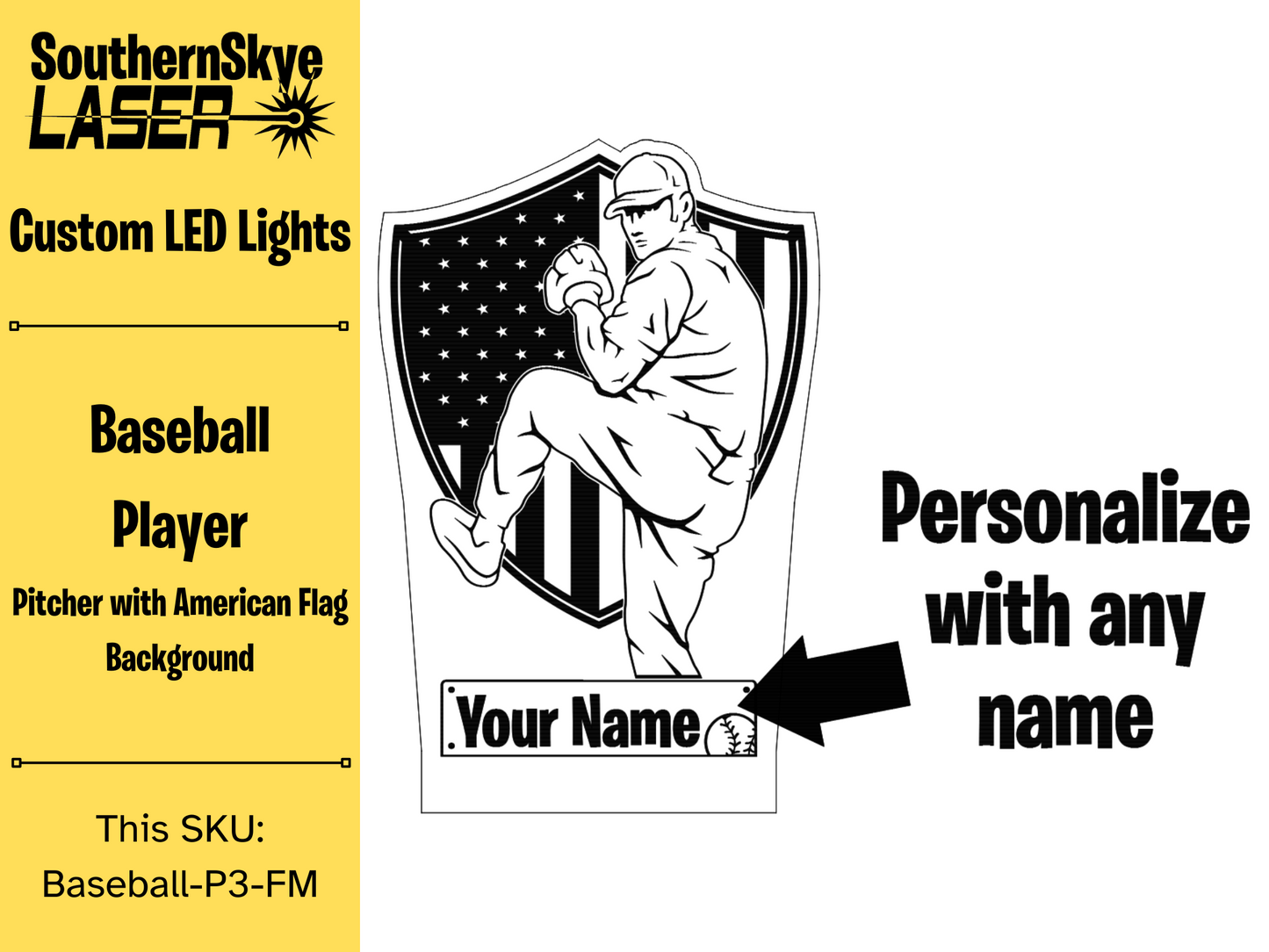 Baseball Player Pitcher LED Light, Night Light, Desk Light Personalized Gift, Trophy, Award