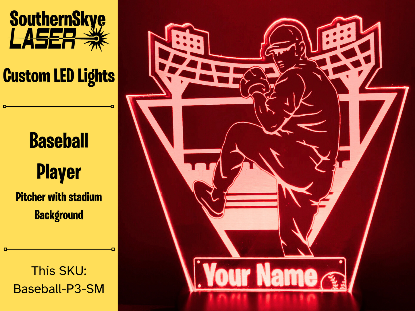 Baseball Player Pitcher LED Light, Night Light, Desk Light Personalized Gift, Trophy, Award