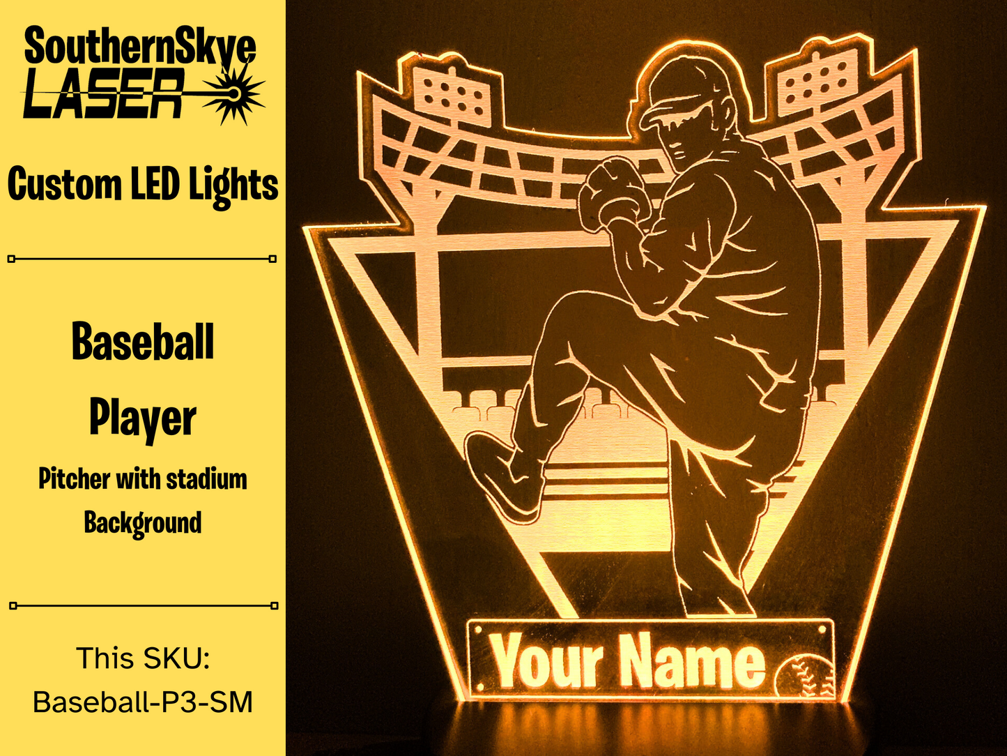 Baseball Player Pitcher LED Light, Night Light, Desk Light Personalized Gift, Trophy, Award