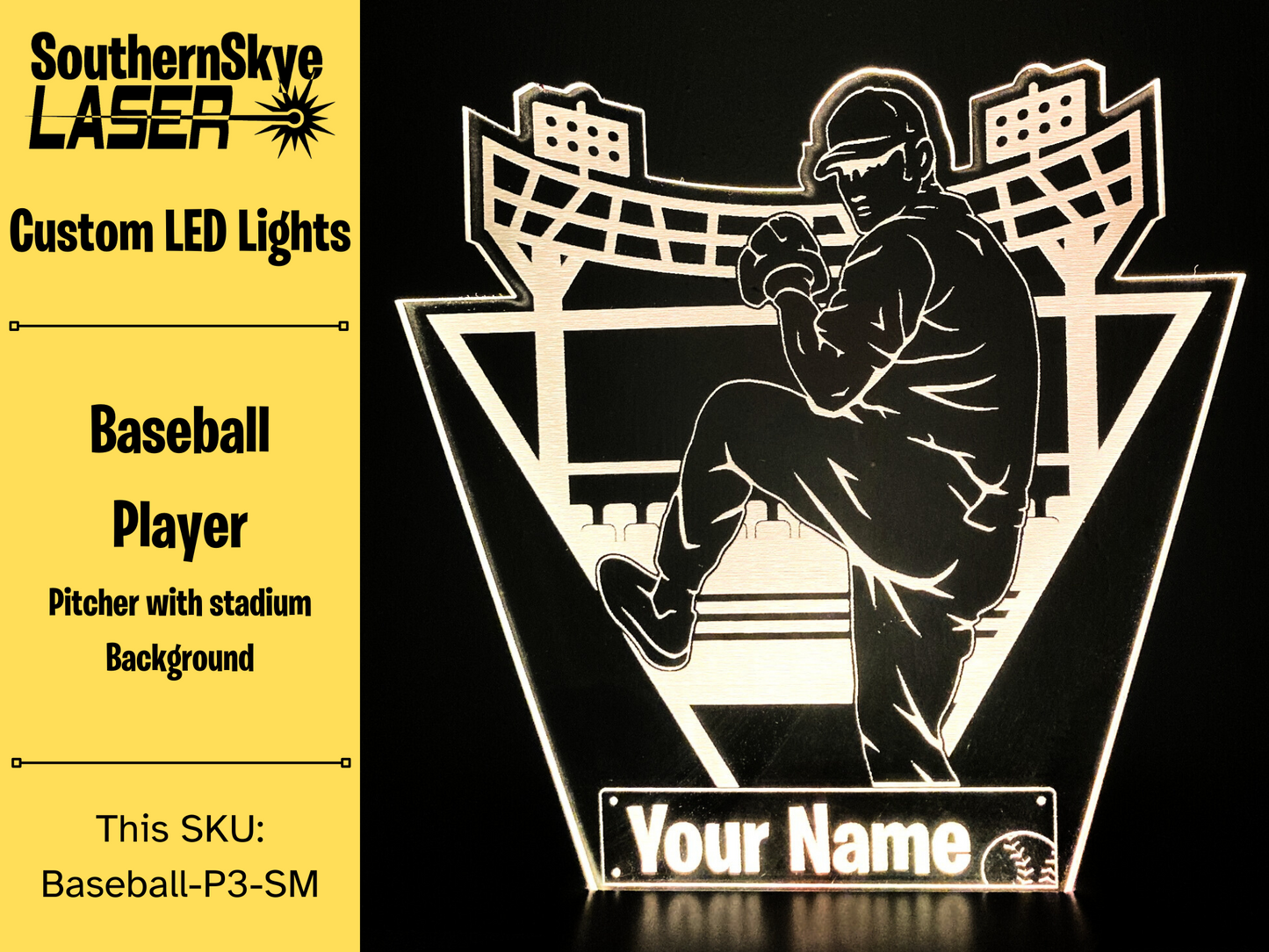 Baseball Player Pitcher LED Light, Night Light, Desk Light Personalized Gift, Trophy, Award