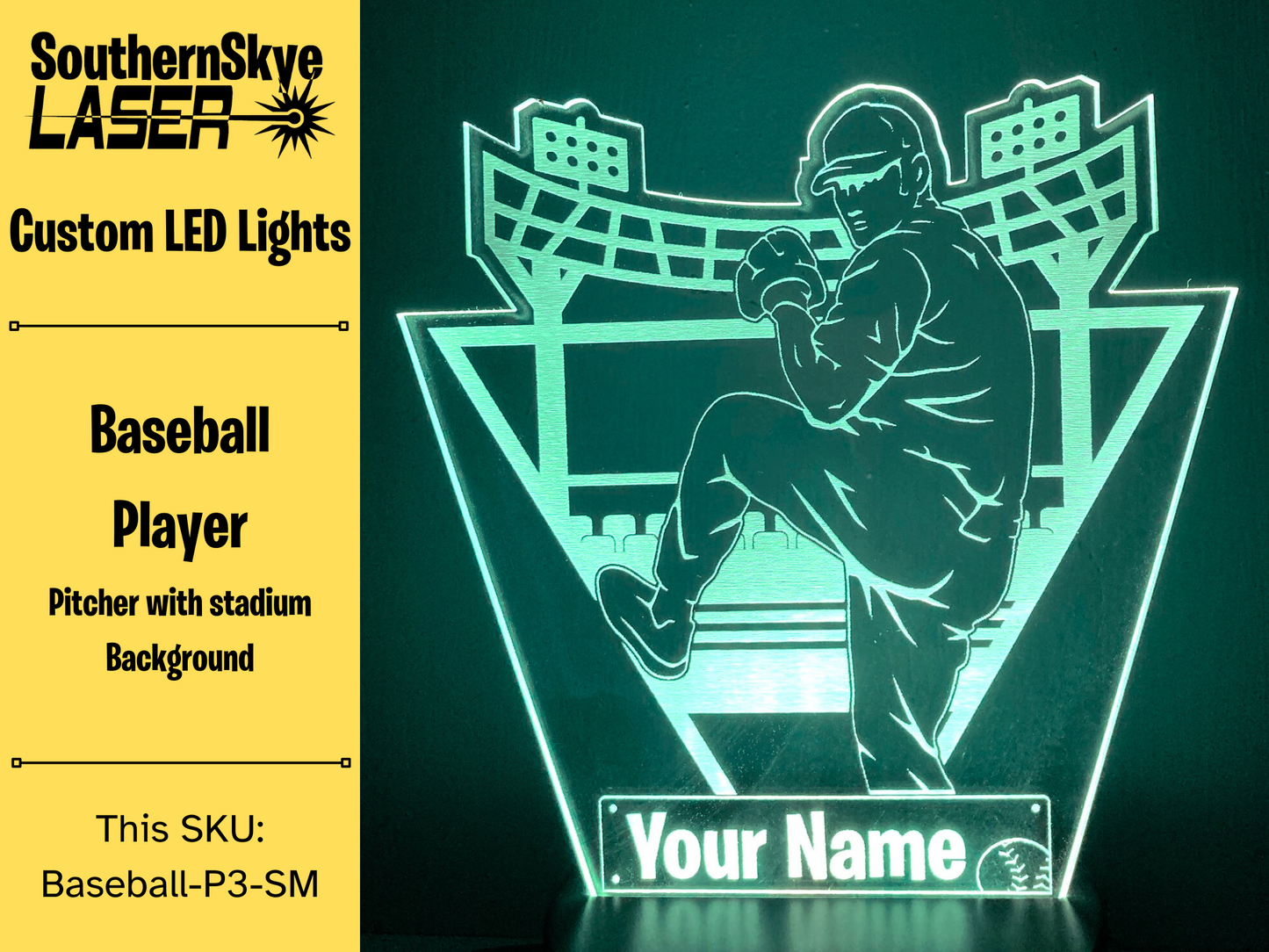 Baseball Player Pitcher LED Light, Night Light, Desk Light Personalized Gift, Trophy, Award