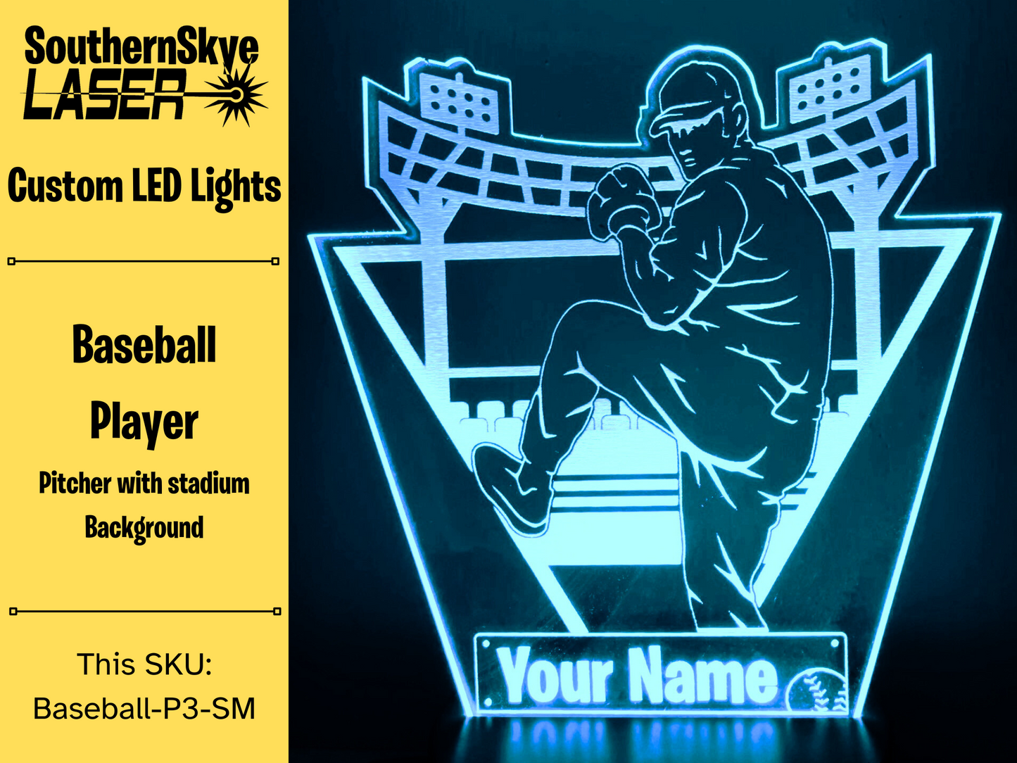 Baseball Player Pitcher LED Light, Night Light, Desk Light Personalized Gift, Trophy, Award