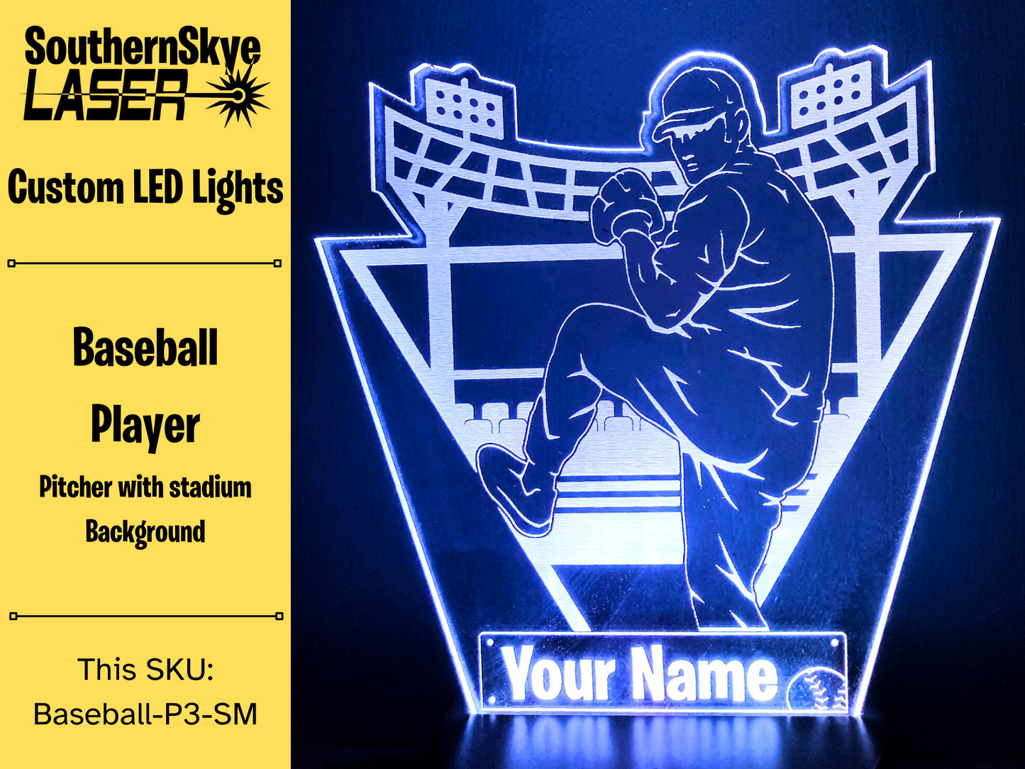 Baseball Player Pitcher LED Light, Night Light, Desk Light Personalized Gift, Trophy, Award