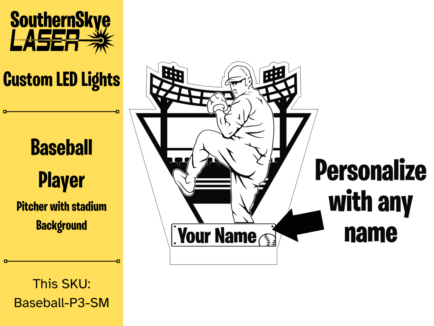 Baseball Player Pitcher LED Light, Night Light, Desk Light Personalized Gift, Trophy, Award