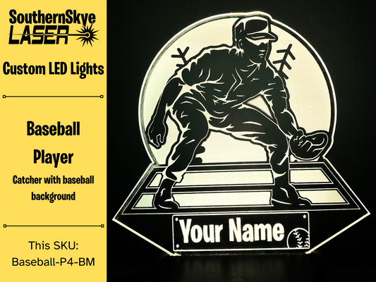 Baseball Player Catcher LED Light, Night Light, Desk Light Personalized Gift, Trophy, Award